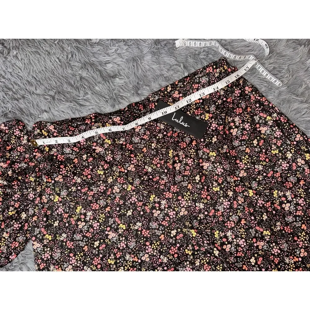 Lulu's XL Bloom In Black Wide Leg Trouser And Bustier Crop Black Floral‎ NWT